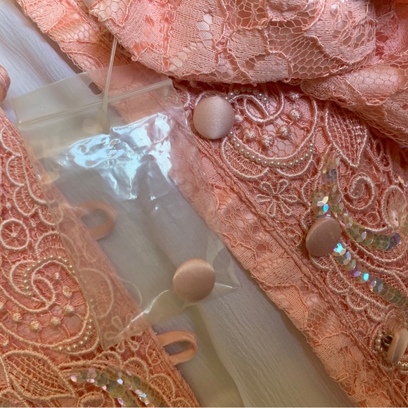 80s Soft Pink Pleated Skirt and Sequinned Lace Bolero set - Picture 3 of 9